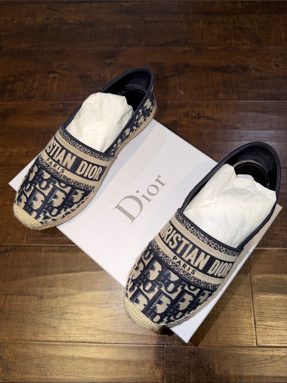 Dior Men's Navy & Cream Logo Slip-On Espadrilles